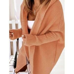 NEW ROSA CLOTHING plain exposed seam hooded knit long cardigan coat in orange
